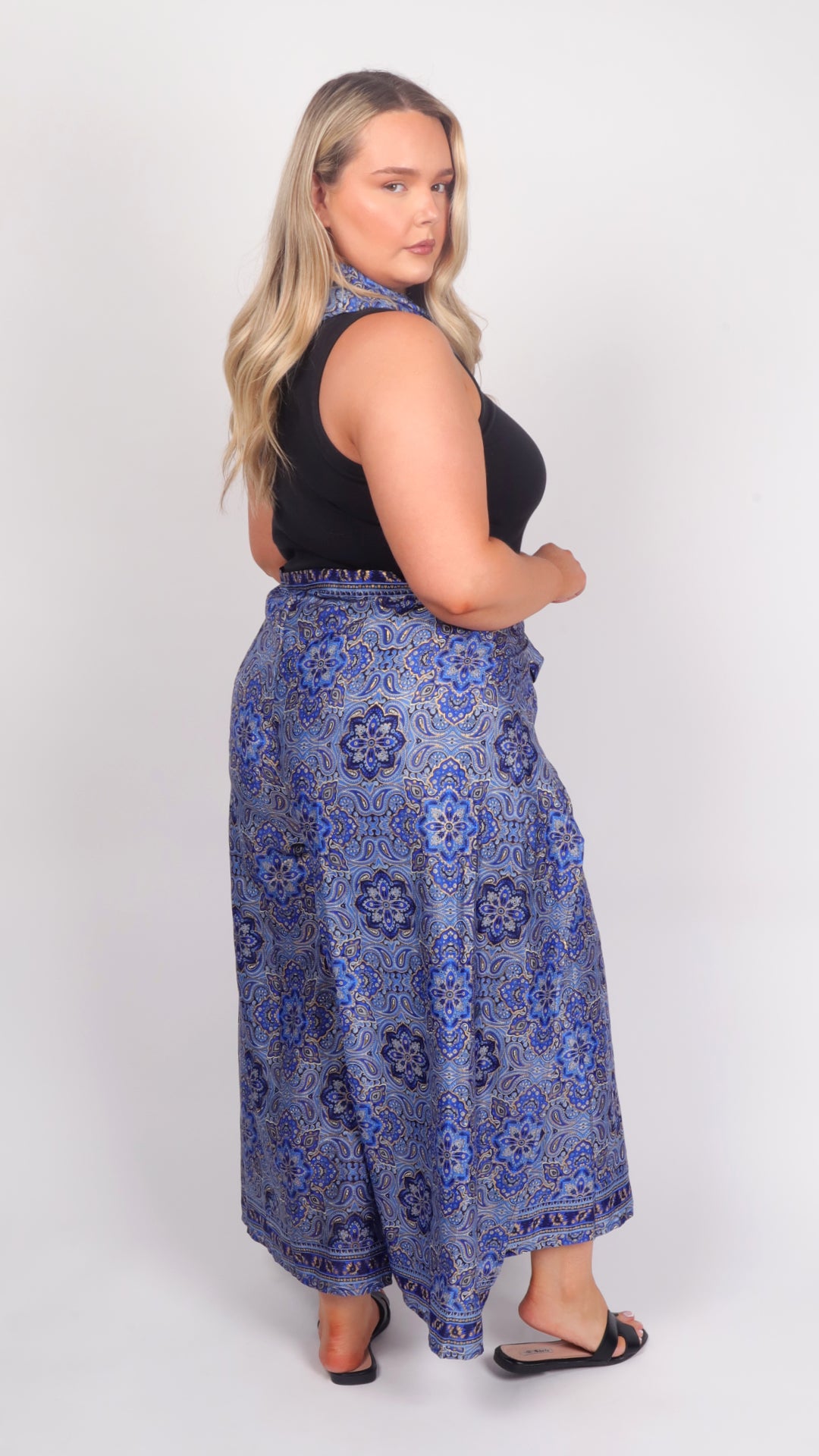 Indigo Dream Wrap Trousers – back side view