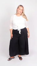 Black Bubble Crepe Wrap Trouser - front view