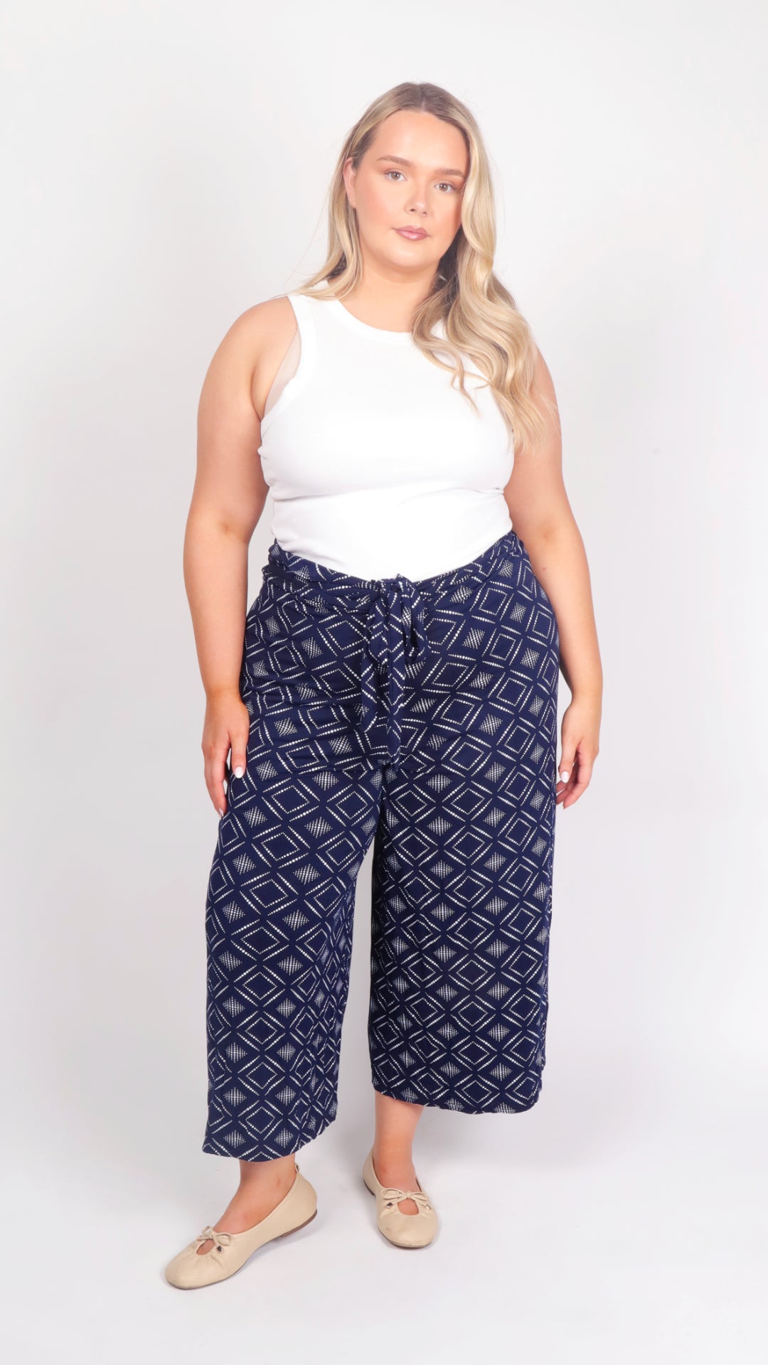 Blue Diamond culottes - front view