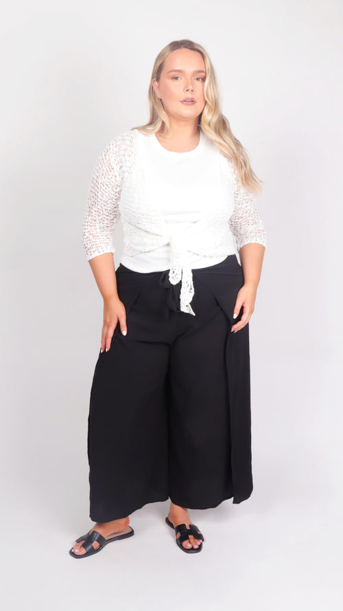 Black Bubble Crepe Wrap Trouser - front view 2