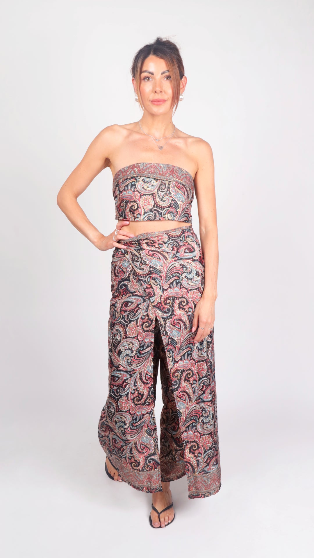 Dusty Rose Moonlight Paisley Wide-Leg Trousers