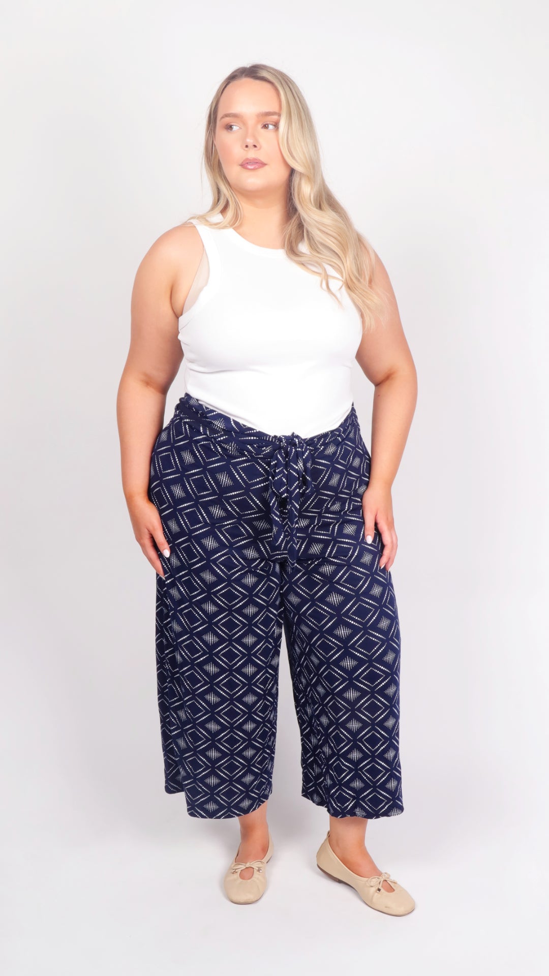 Blue Diamond culottes - front hands on hips