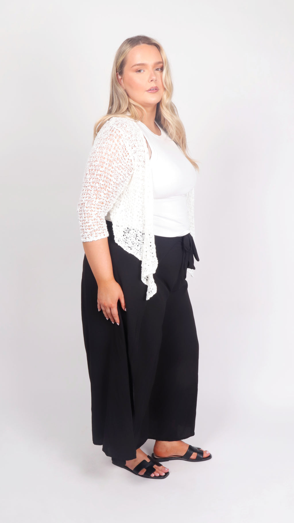 Black Bubble Crepe Wrap Trouser - side angle view
