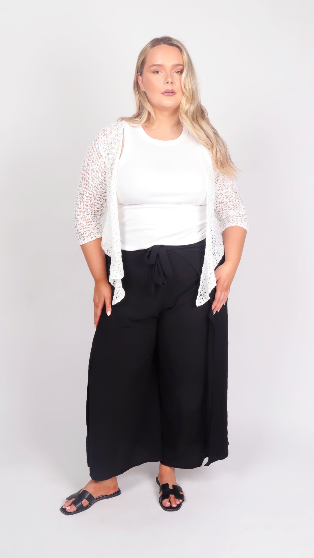 Black Bubble Crepe Wrap Trouser - front angle view