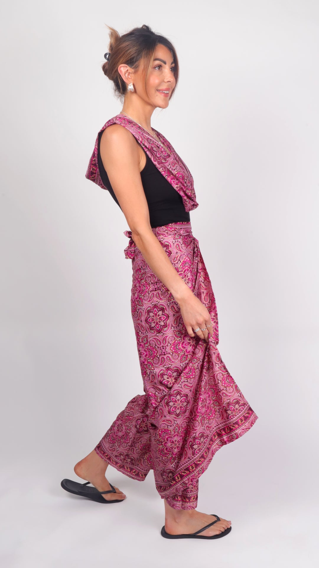 Jaipur Rose Magic Wrap Trousers – side view as wide-leg trousers