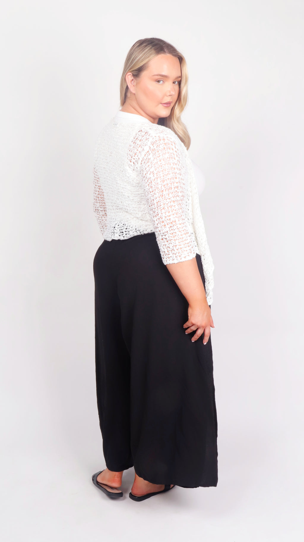 Black Bubble Crepe Wrap Trouser - side view