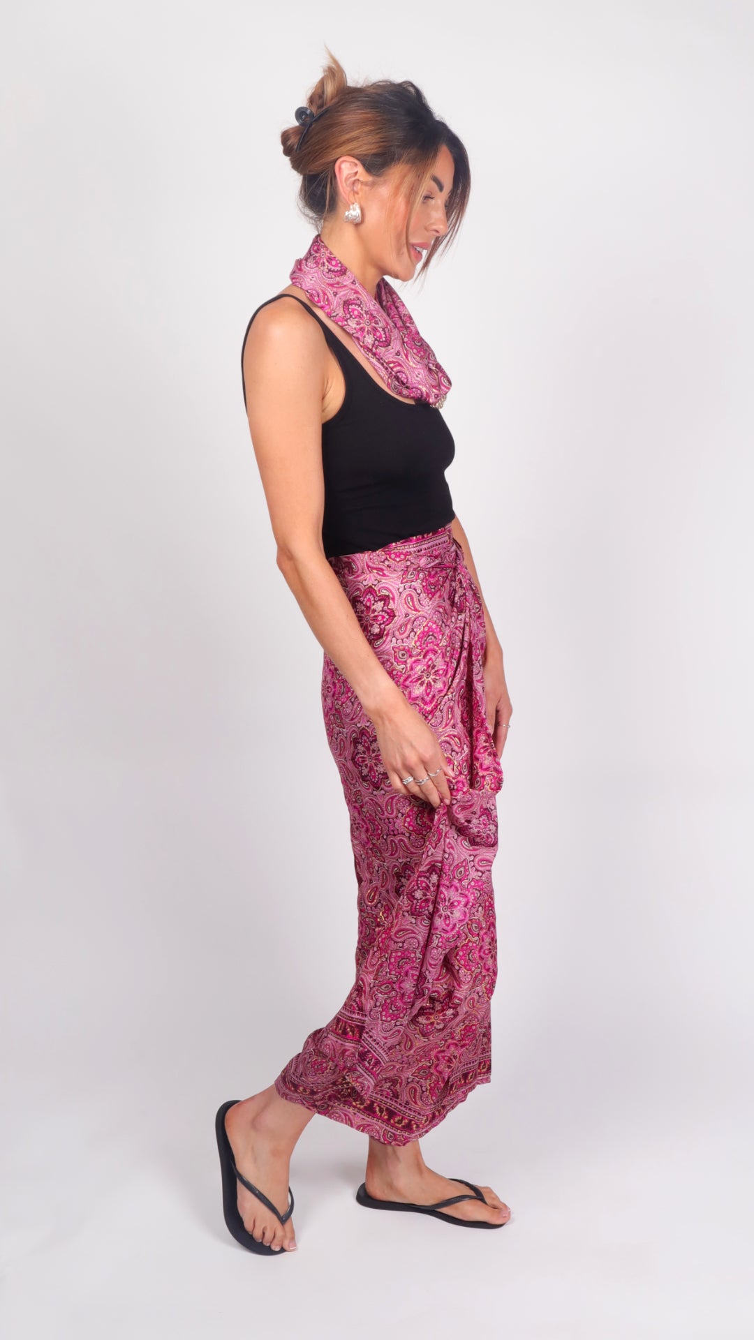 Jaipur Rose Magic Wrap Trousers – styled as midi skirt with neck wrap