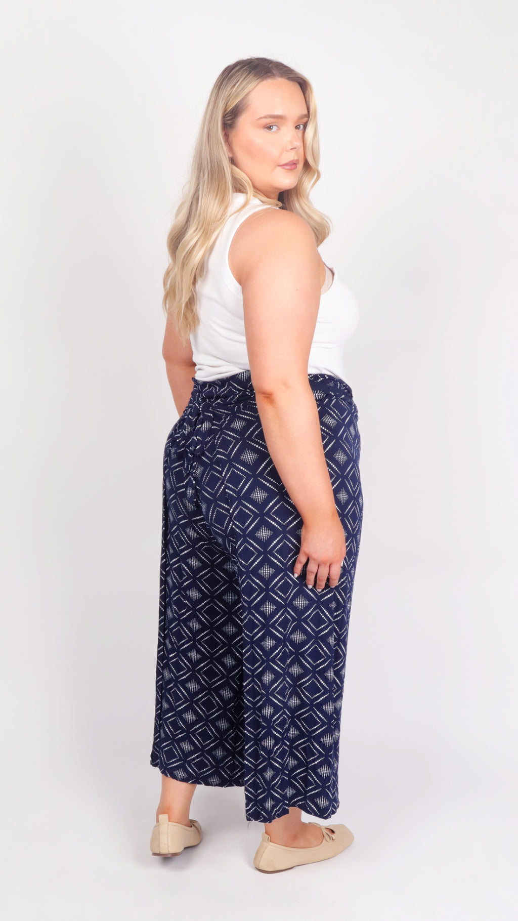 Blue Diamond culottes - side view
