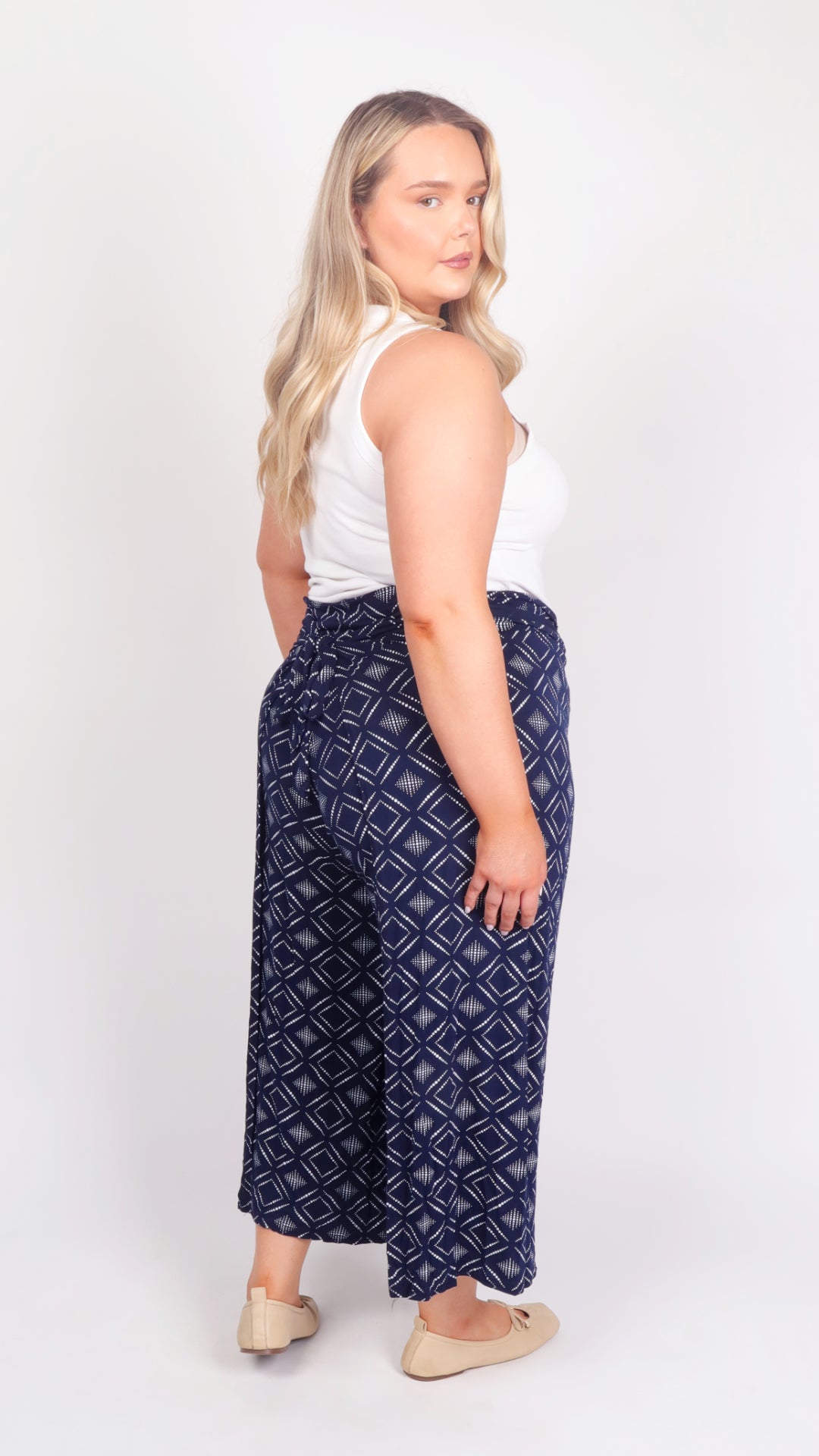 Blue Diamond culottes - side view