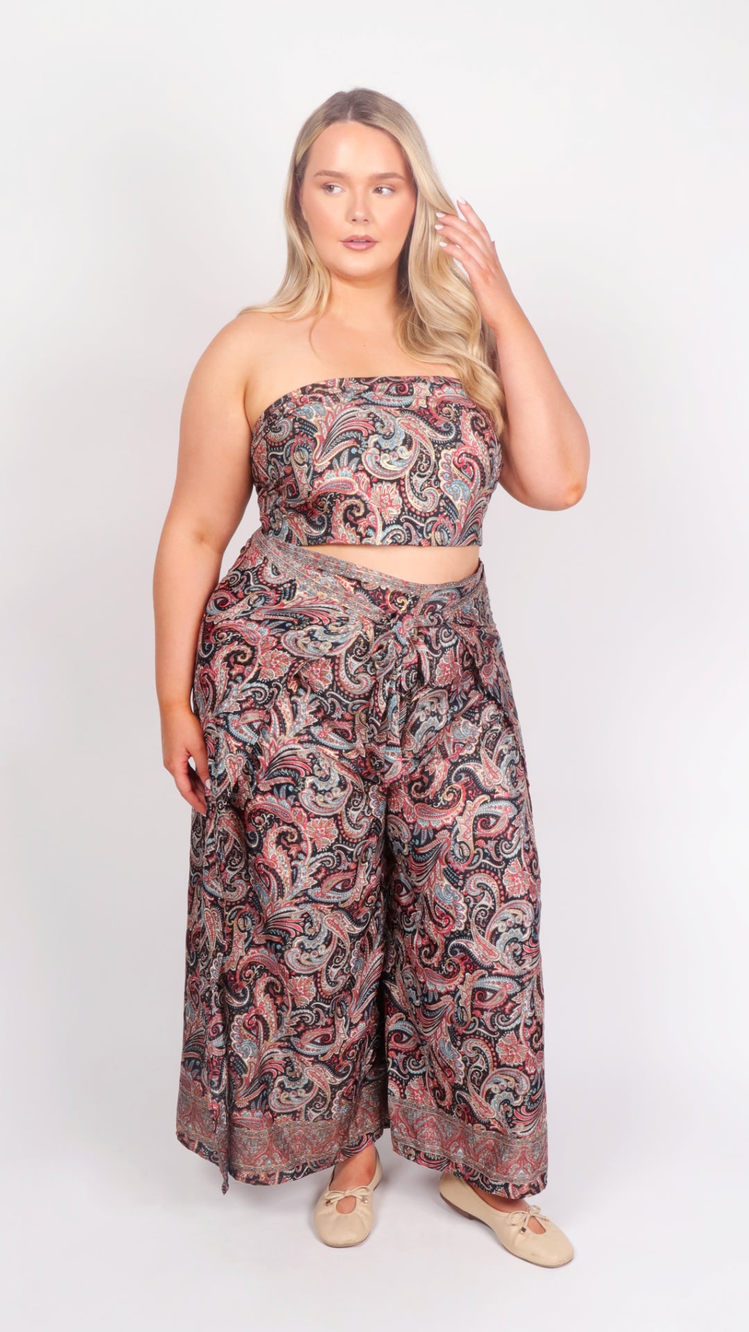 Dusty Rose Moonlight Paisley Wide-Leg Trousers