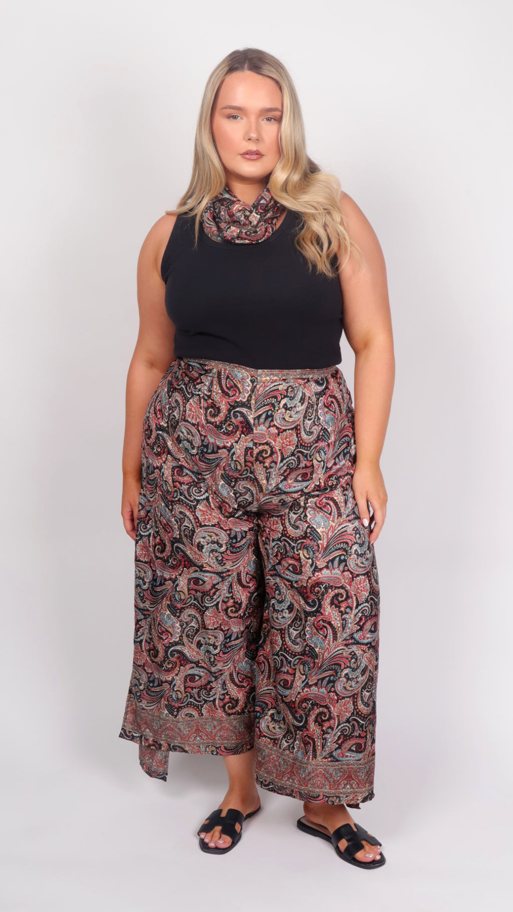 Dusty Rose Moonlight Paisley Wide-Leg Trousers