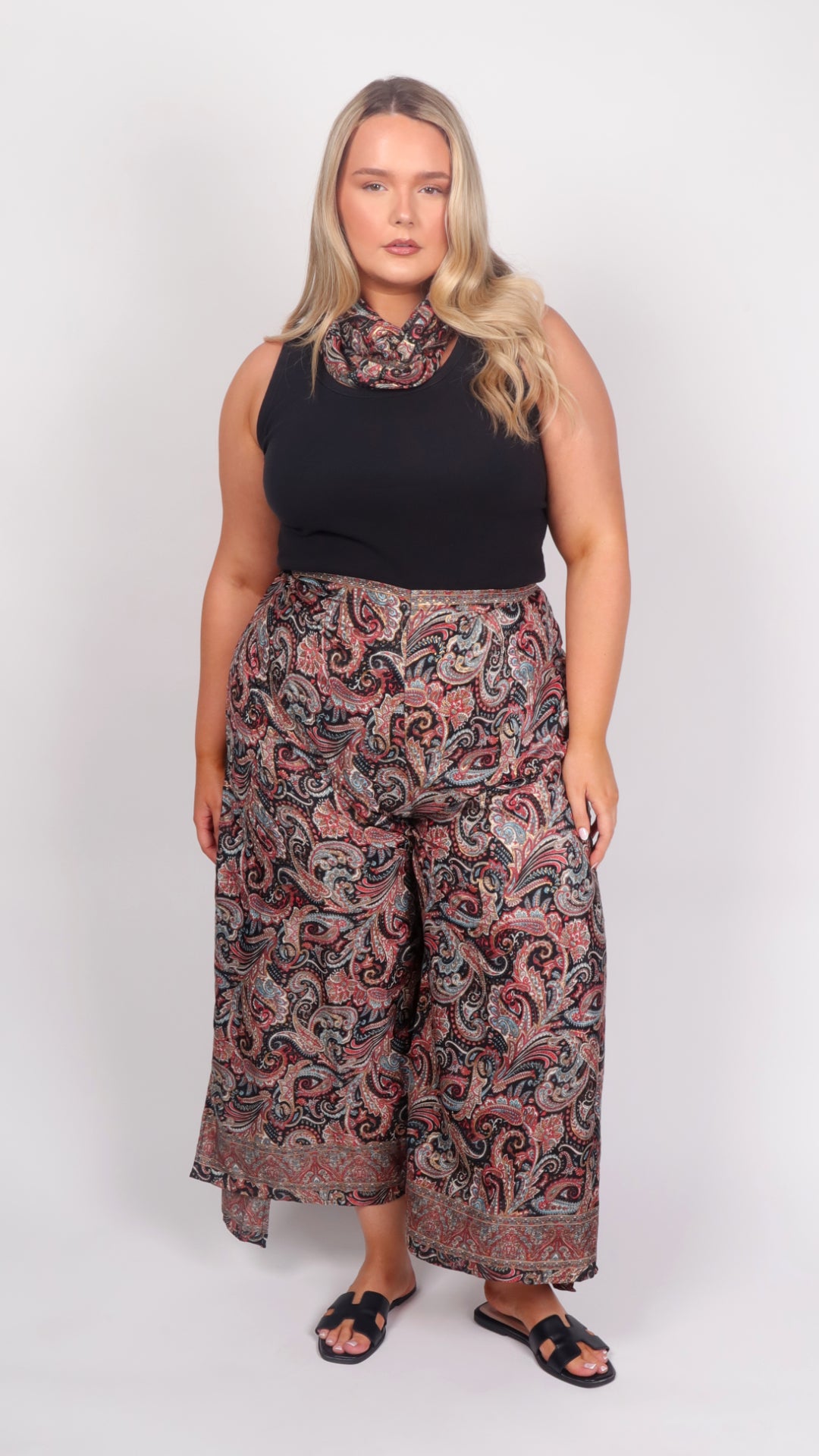 Dusty Rose Moonlight Paisley Wide-Leg Trousers