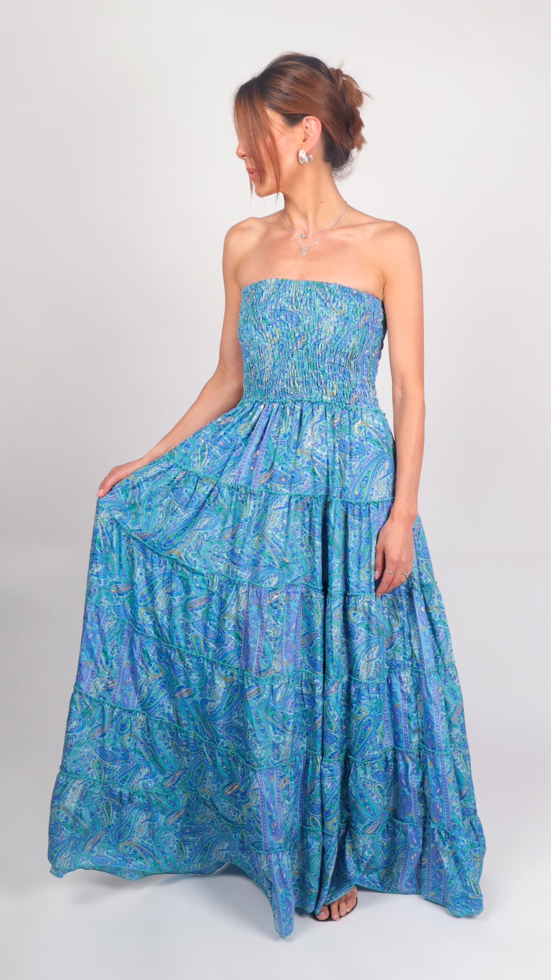 Ocean Blue Princess Full Circle Strapless Dress - front view flowing