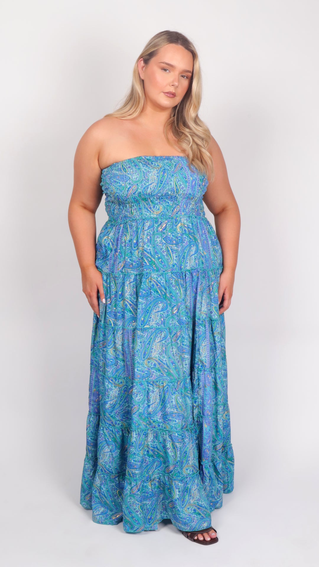 Ocean Blue Princess Full Circle Strapless Dress - front view