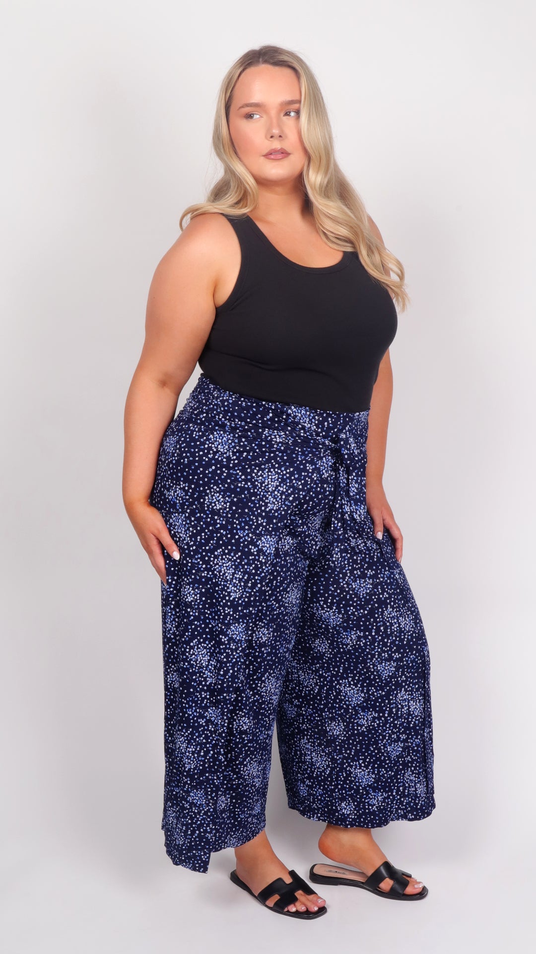 Blue Eclipse Wrap Around Trousers - angled view