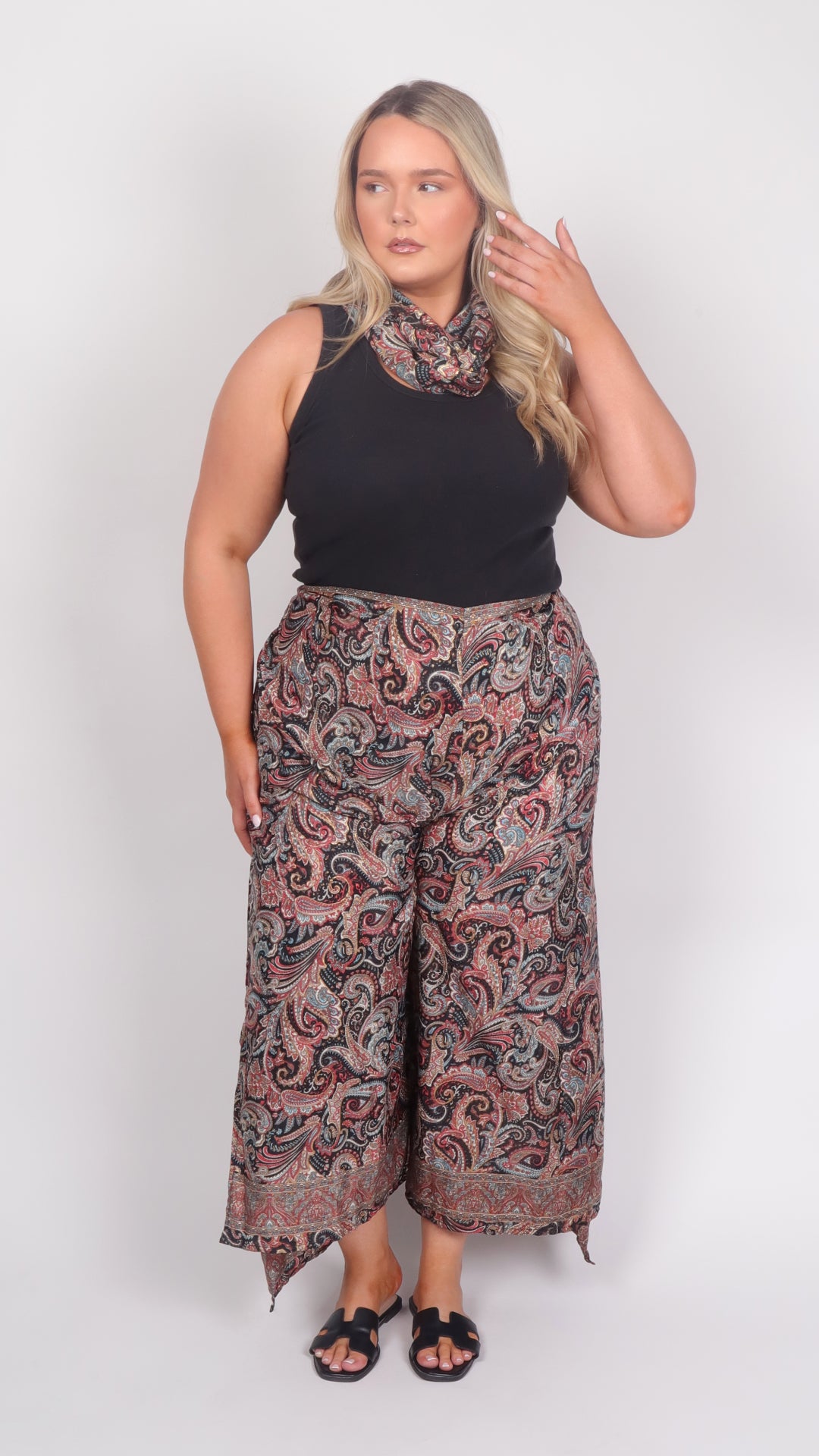 Dusty Rose Moonlight Paisley Wide-Leg Trousers