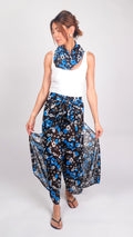 Retro Blue Daisy worn as a wrap skirt, side view